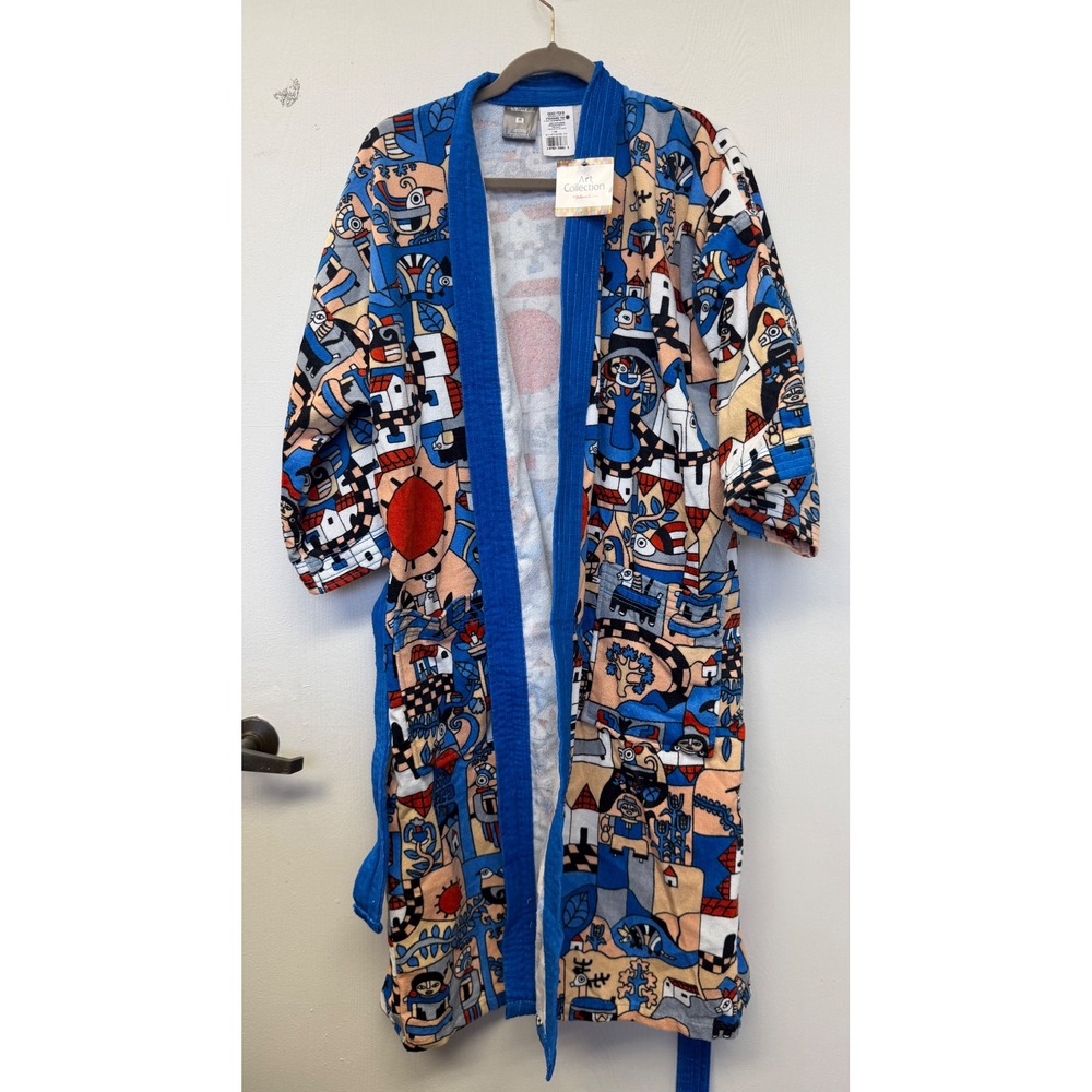 Hilasal Art Collection Arte Colonial Azul Cotton Terry Cloth Bathrobe Blue L/XL